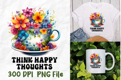 Think Happy Thought Retro Hippie Rainbow