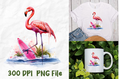 Pink Flamingo Surfboard Surfing Tropical