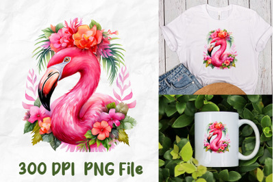 Pink Flamingo Wear Tropical Flower Crown