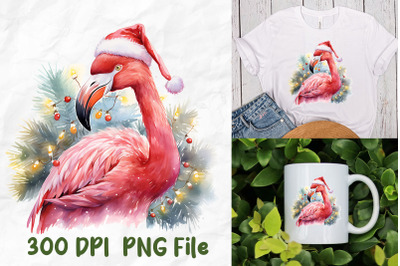 Pink Flamingo Christmas Santa Colorful