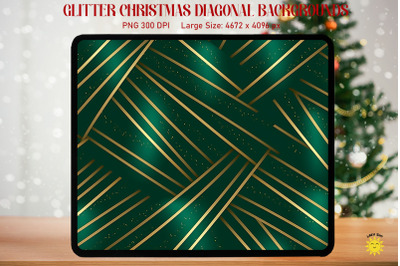 Christmas Gold Diagonal Stripes on Green