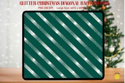 Christmas Silver Diagonal on Green