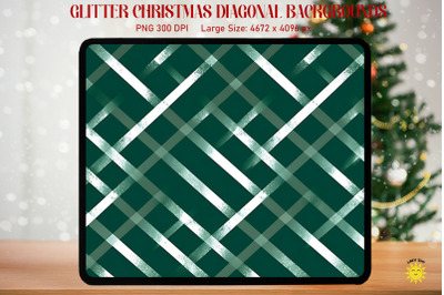 Christmas Silver Diagonal on Green