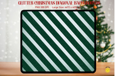 Christmas Silver Diagonal on Green