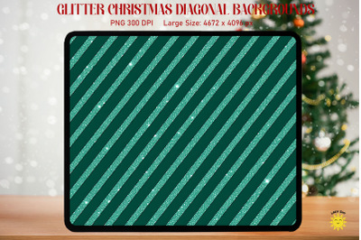 Christmas Silver Diagonal on Green