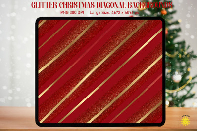 Glitter Christmas Red And Gold Diagonal