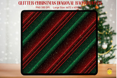 Glitter Christmas Red And Green Diagonal