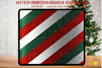 Glitter Christmas Red And Green Diagonal