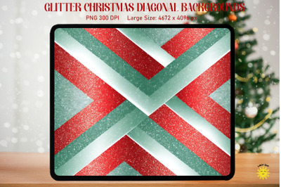 Glitter Christmas Red And Green Diagonal