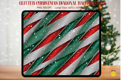 Glitter Christmas Red And Green Diagonal