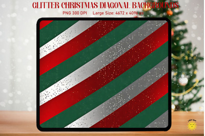 Glitter Christmas Red And Green Diagonal