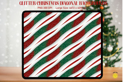 Glitter Christmas Red And Green Diagonal