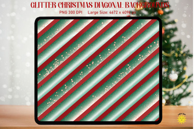 Glitter Christmas Red And Green Diagonal