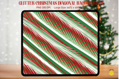 Glitter Christmas Red And Green Diagonal