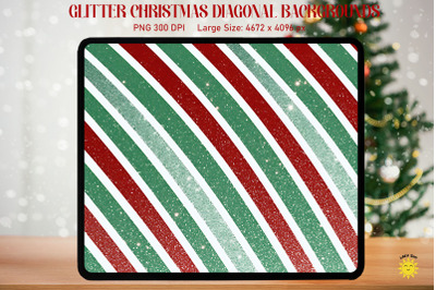 Glitter Christmas Red And Green Diagonal