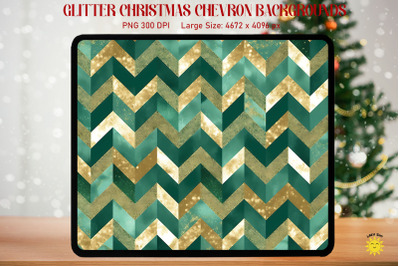 Christmas Chevron Gold and Green Pattern