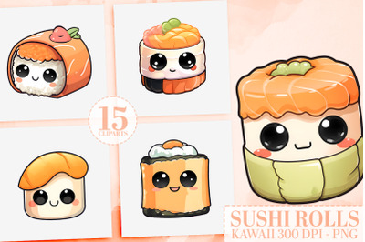15 Kawaii Sushi Cliparts, Cute Japanese Food PNGs