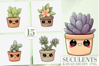 20 Kawaii Succulent PNGs, Cute Plant Clipart