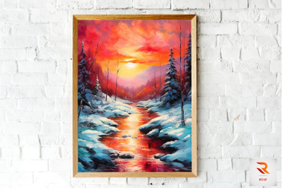 Abstract Crimson Winter Sunset Wall Art