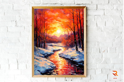 Abstract Crimson Winter Sunset Wall Art