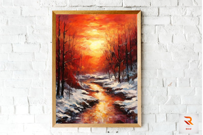 Abstract Crimson Winter Sunset Wall Art