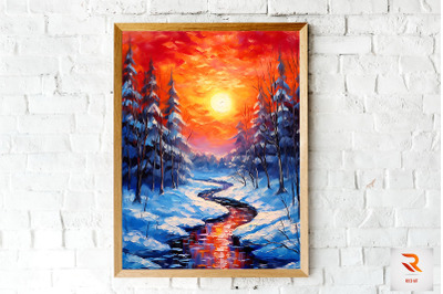 Abstract Crimson Winter Sunset Wall Art