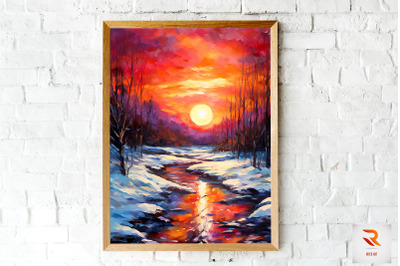 Abstract Crimson Winter Sunset Wall Art