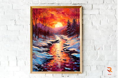 Abstract Crimson Winter Sunset Wall Art