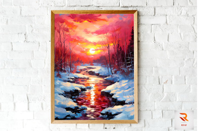 Abstract Crimson Winter Sunset Wall Art