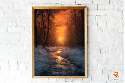 Winter Forest, Sky And Sunset Wall Art