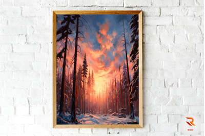 Winter Forest, Sky And Sunset Wall Art