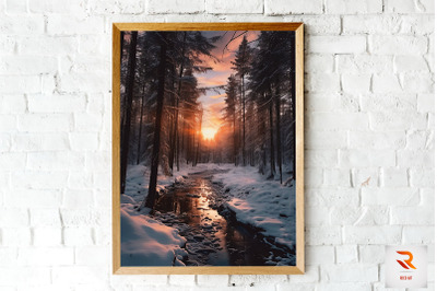 Winter Forest, Sky And Sunset Wall Art