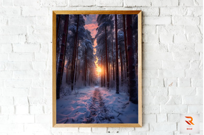 Winter Forest, Sky And Sunset Wall Art