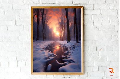 Winter Forest, Sky And Sunset Wall Art