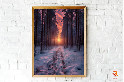 Winter Forest, Sky And Sunset Wall Art