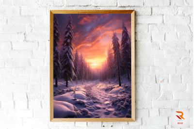 Winter Forest, Sky And Sunset Wall Art