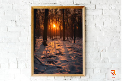 Winter Forest, Sky And Sunset Wall Art