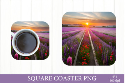 Landscape Square Coaster. Nature Coaster Sublimation PNG