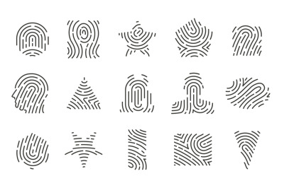 Fingerprint shapes. Minimalistic circular fingerprint icons, face thum