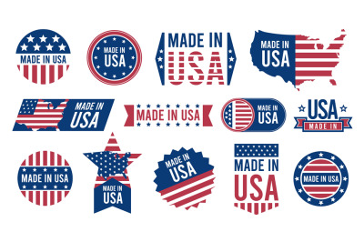 Made in USA labels. Retro patriotic stickers with national american fl