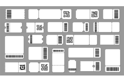 Ticket template with code. Barcode label with text&2C; stub ticket with Q