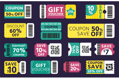 Coupon template. Discount banner with barcode&2C; shopping voucher&2C; disco