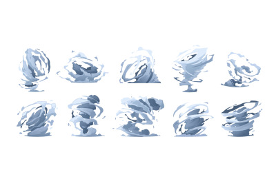 Cartoon tornado effect. Windy cyclone hurricane whirlwind animation sp