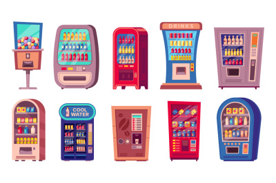 Vending machine. Cartoon snack and cold beverage vending machine, swee