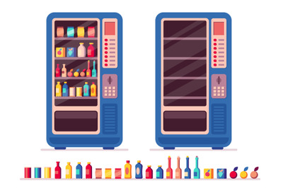 Full vending machine. Automatic snack and beverage dispenser with snac