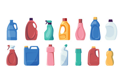 Detergent bottles. Chemical liquid soap and bleach for cleaning, house