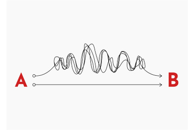 Problen solving messy line. Maze and tangle problem, indecision and co