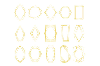 Golden geometric polygon. Decorative border hexagon and pentagon shape