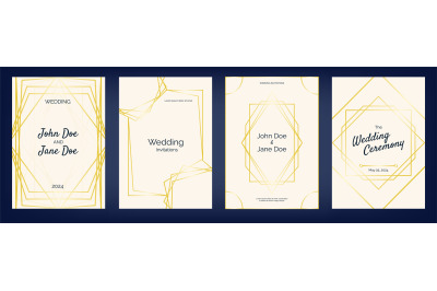 Wedding invitation with golden lines. Luxury elegant wedding card with