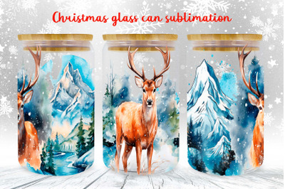 Deer glass can wrap design | Winter Landscape libbey can png